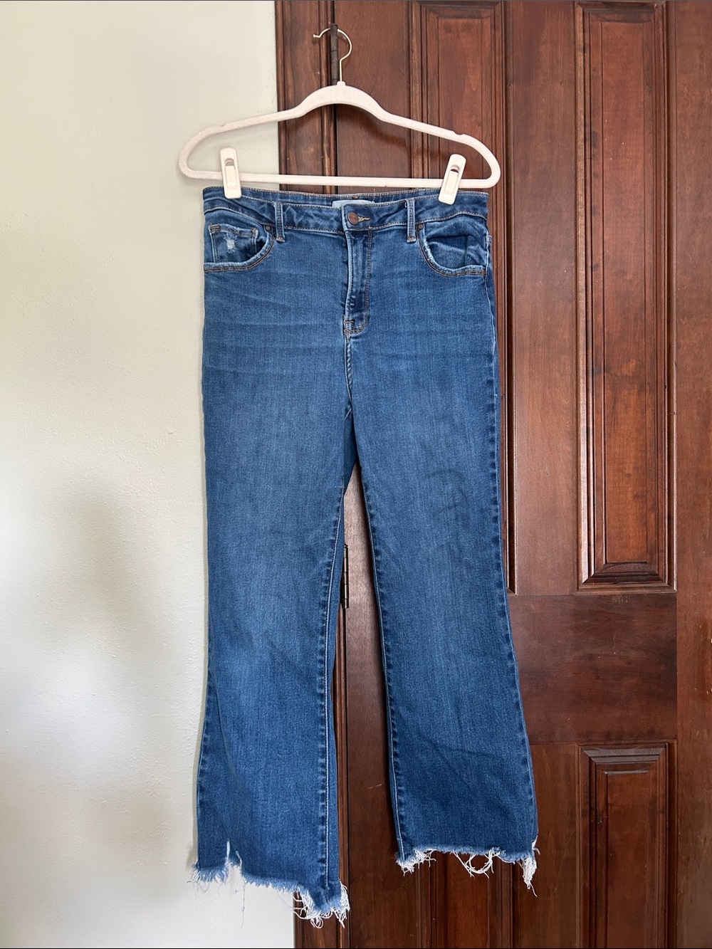 RISEN High-Rise Blue Frayed Hem Cropped Jeans